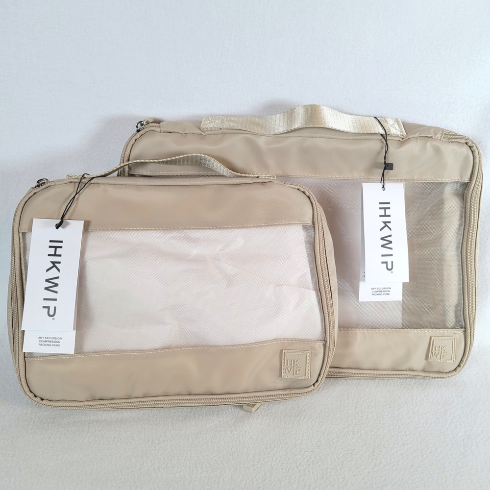 IHKWIP Women Any Excursion Compression Packing Cubes Nylon Travel Set Beige